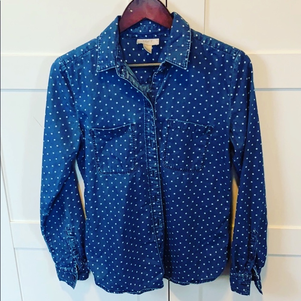 LOFT Polka Dot Chambray Button-Down Shirt – Size Small